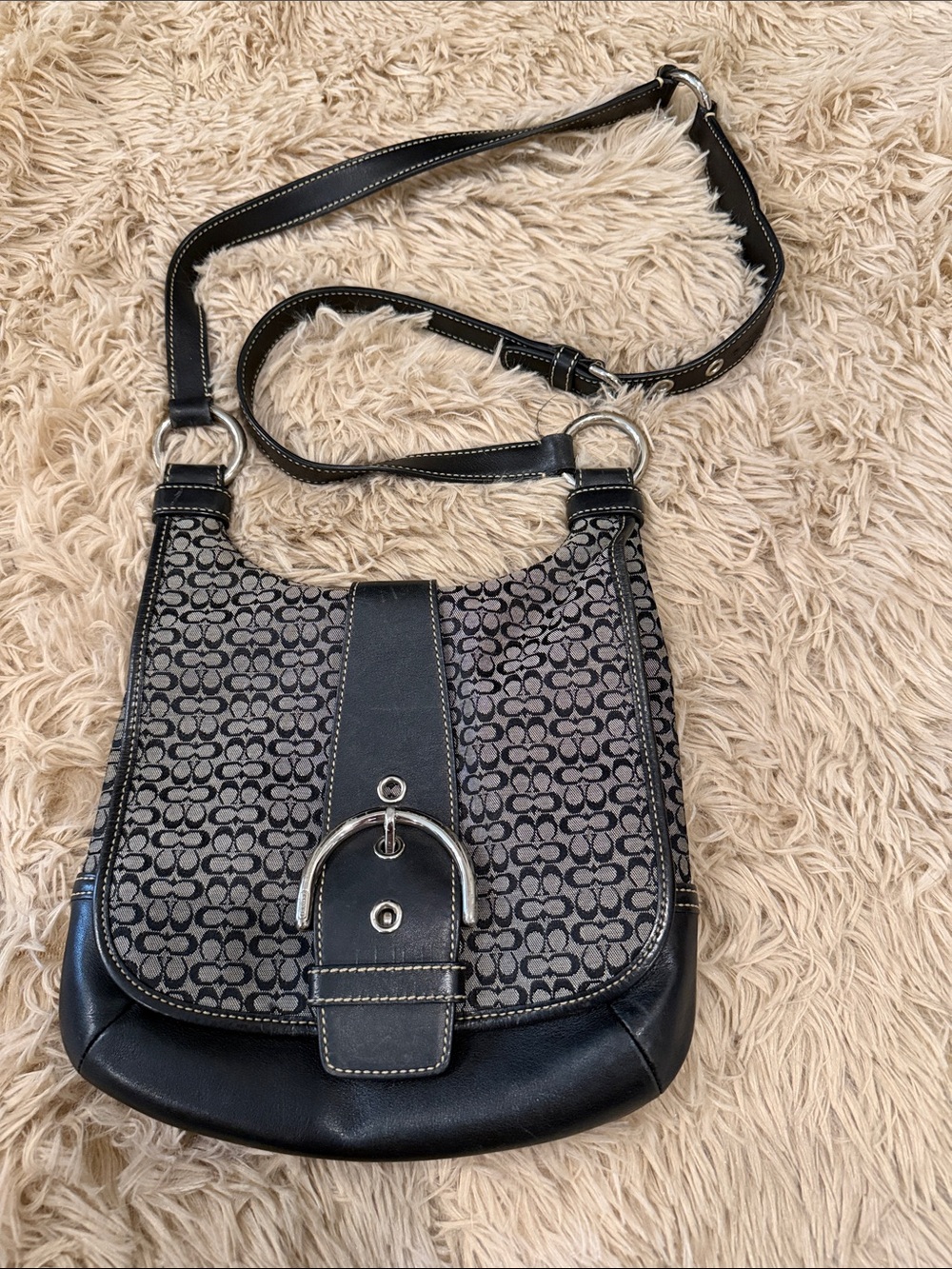 Coach Black and Gray Signature Canvas Crossbody Bag